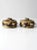 A pair of vintage studio pottery covered serving dishes featuring hand-painted floral motifs and raised decorative...