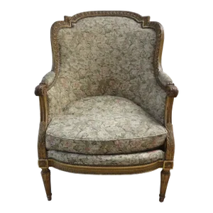 19th Century French Louis XVI Giltwood Bergere Chair