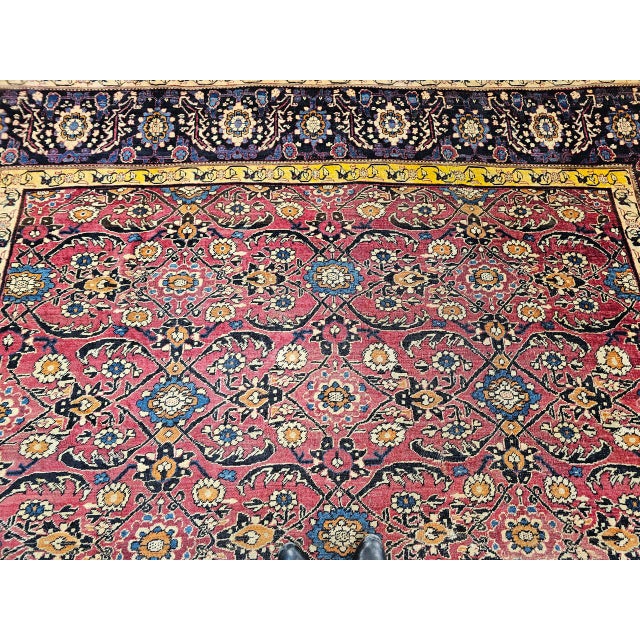 Antique Persian Mahal Sultanabad Rug, Hand-Knotted Wool, Geometric Pattern, 11x13, Red & Navy For Sale - Image 16 of 18