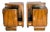 Art Deco Walnut Bedside Tables with Black Glass Tops, 1940s, Set of 2 For Sale