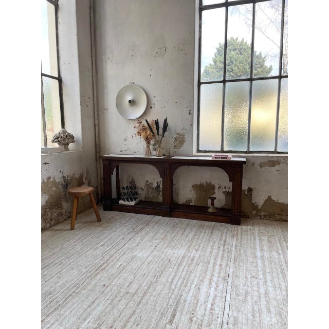 Wood Oak Console Table with White Marble Top, 1970 For Sale - Image 7 of 18
