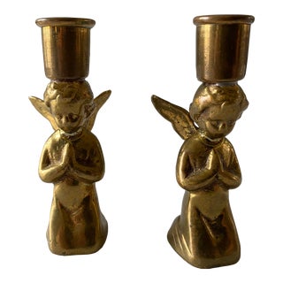 Small Brass Praying Angel Candle Holders/Tapers - a Pair For Sale