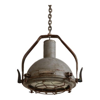 Vintage Industrial Cast Iron Cage Pendant Light, C. 1950 For Sale