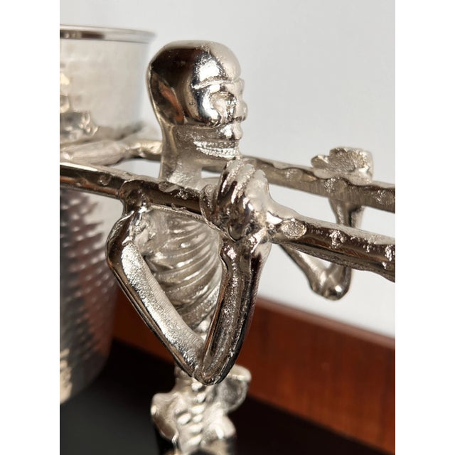 1990s Macabre Chrome Metal Champagne Ice Bucket With Skeleton Pallbearers For Sale - Image 5 of 9
