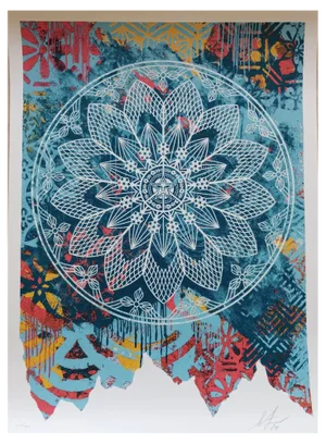 Shepard Fairey (Obey), Collage Peace Mandala (Blue), 2024, Screenprint