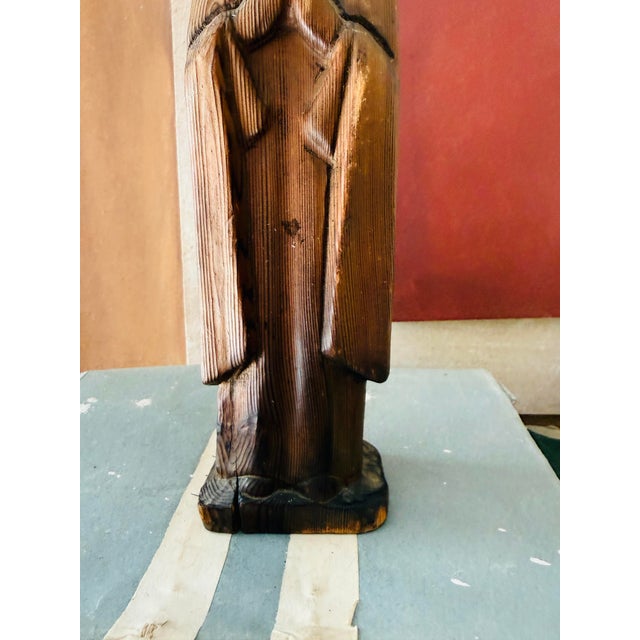 Religious Vintage Mexican Folk Santo Style Hand Carved Wooden Religious Figure For Sale - Image 3 of 9