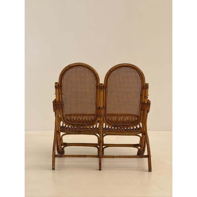 Tan Two-Seater Sofa in Rattan with Vienna Straw Backrest, 1970s For Sale - Image 8 of 15