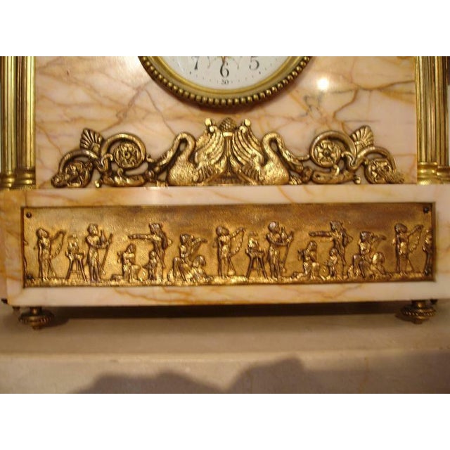 Metal Fine Egyptian Revival Marble Doré Bronze Clock and Garnitures After Bayre - Set of 3 For Sale - Image 7 of 10