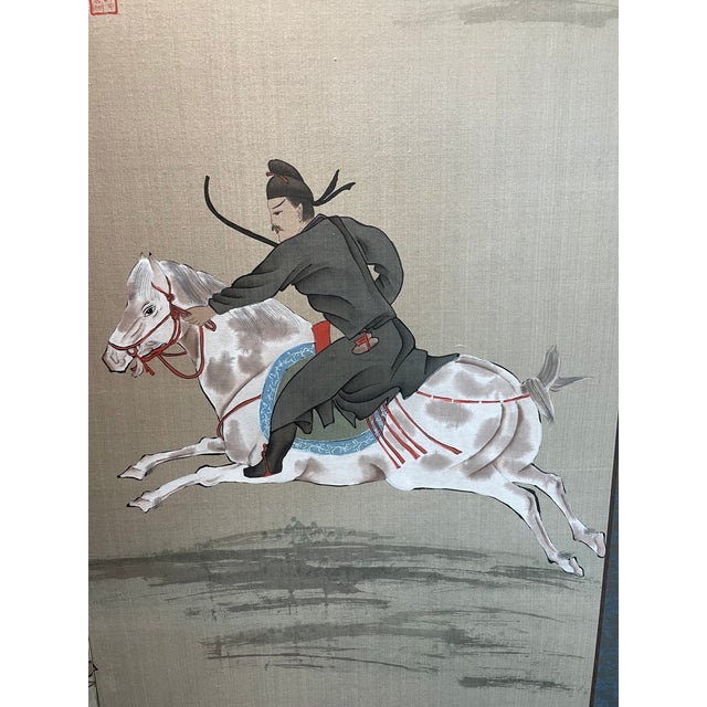 Late 20th Century Japanese Equestrian Scene 4 Panel Screen For Sale - Image 4 of 5