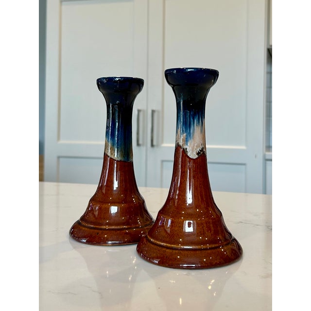 Mid-Century Modern Mid Century Ceramic Drip Glazed Candle Holder, a Pair For Sale - Image 3 of 8