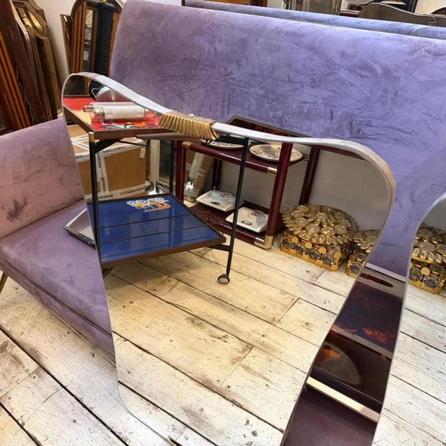 Two 1950s Gio Ponti Style Mid-Century Modern Wood and Brass Wall Mirrors For Sale - Image 6 of 18