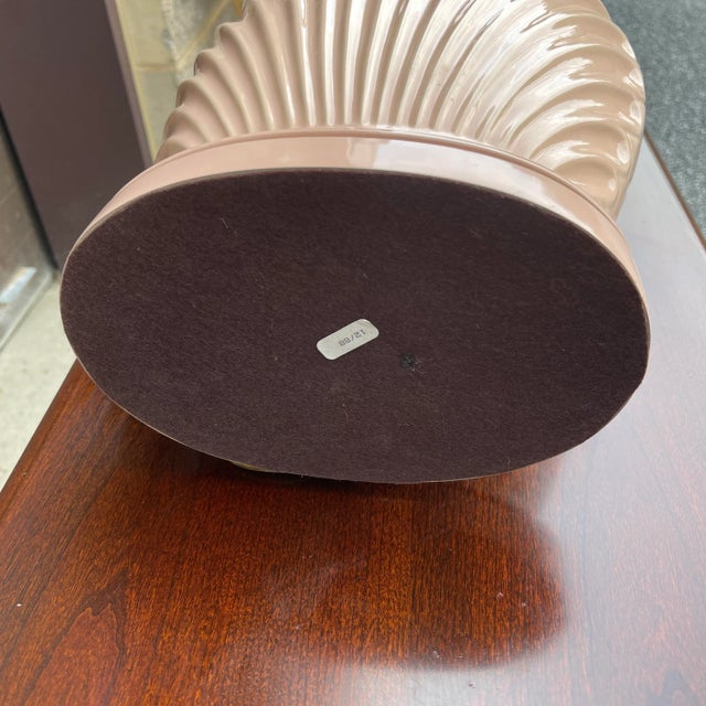 Metal 1980s Frederick Cooper Pink Ceramic and Brass Shell Lamp For Sale - Image 7 of 12