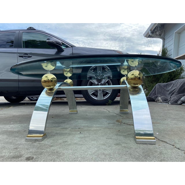 Karl Springer Vintage Space Age Design Chrome and Glass Atomic Coffee Table For Sale - Image 4 of 13