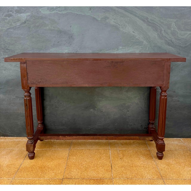 Spanish Renaissance Revival Carved Oak Console Table with Drawer, 1950s For Sale - Image 10 of 10