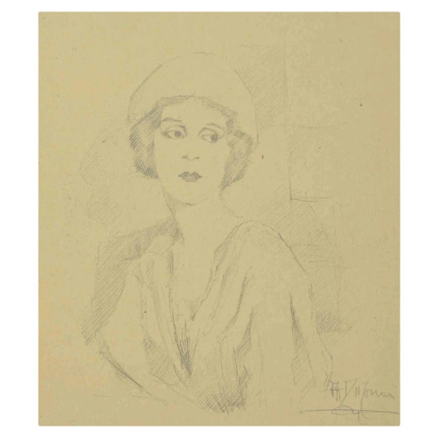 Augusto Monari, Portrait, Drawing, Early 20th Century For Sale