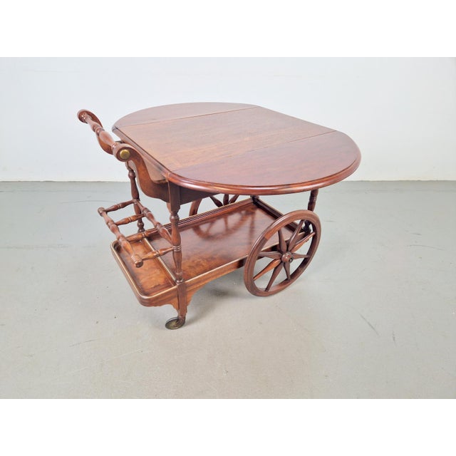 1960s Vintage French Folding Spindle Bar Cart in Wood, 1960s For Sale - Image 5 of 15