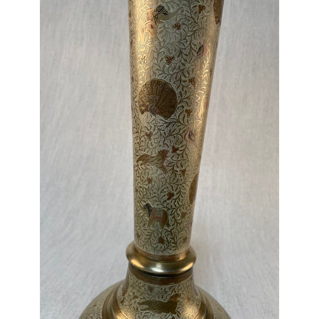 Brass 1950s Indian Brass Incised Animal Motif Table Lamp For Sale - Image 8 of 11