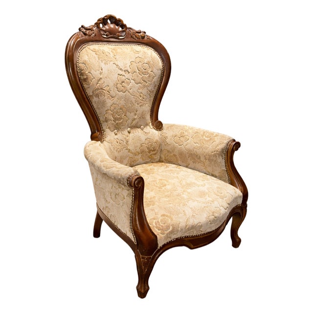 Vintage Victorian Style Walnut Chair with Floral Upholstery, 1920s For Sale