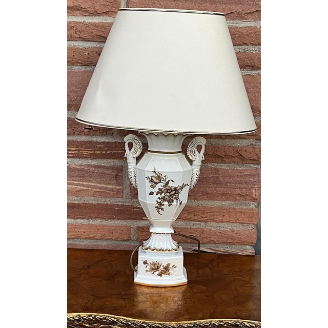 Swan Neck Porcelain Table Lamp with Fabric Shade from Gerold Tettau, 1950s For Sale - Image 4 of 11