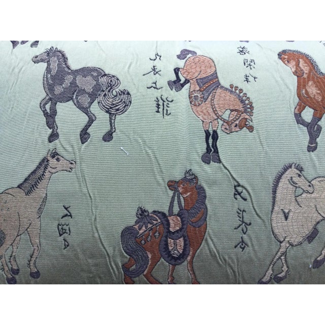 Shabby Chic Vintage Green Embroidered Horses Pillow For Sale - Image 3 of 7