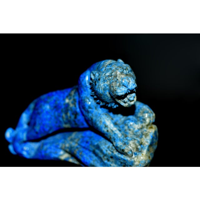 Natural Lapis Tiger Statue With Golden Pyrite Paperweight For Sale - Image 4 of 11