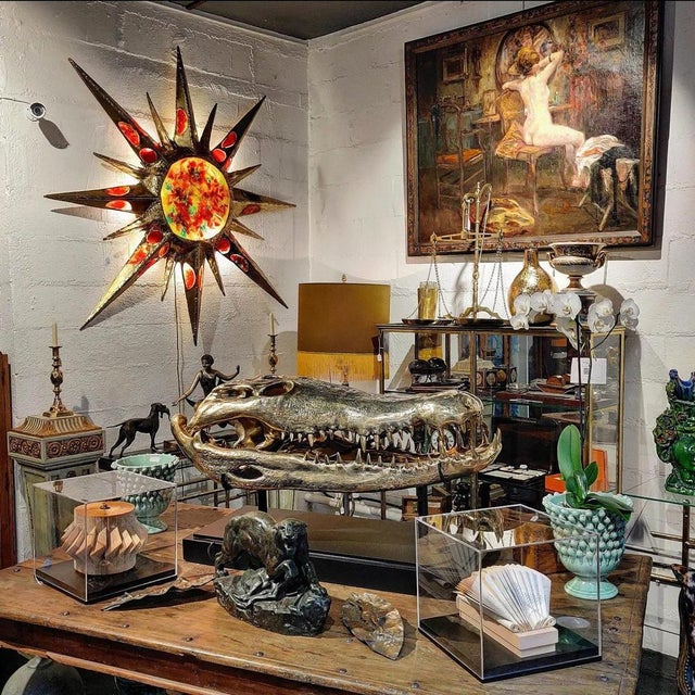 Gold Brass Crocodile Skull For Sale - Image 8 of 9