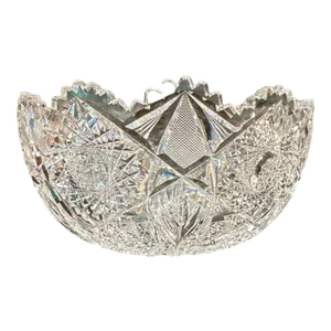 Antique Crystal Glass Serving Bowl American Brilliant Period Shotton Glass Montrose Pattern