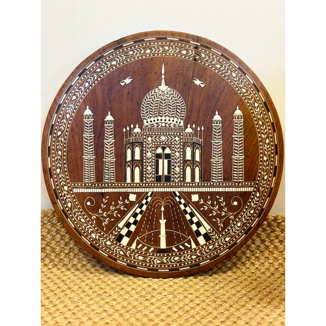 1950s 1950s Anglo-Indian Inlaid Taj Mahal Round Side Folding Tea Table For Sale - Image 5 of 11