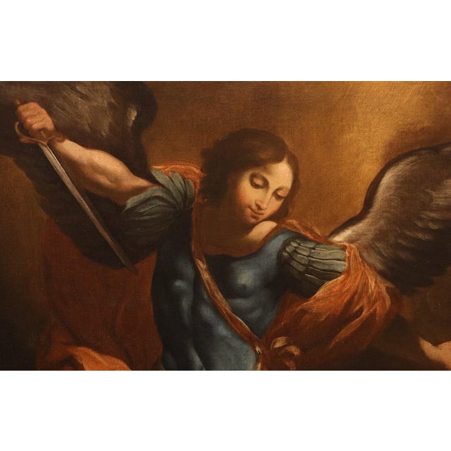 Follower of Guido Reni, Archangel Michael, 1700, Oil on Canvas For Sale - Image 10 of 16