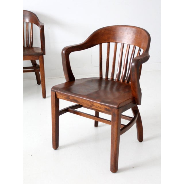 Wood Antique Bankers Chairs Set of 4 For Sale - Image 7 of 12