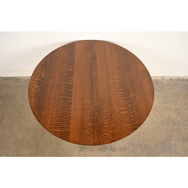 Early 20th Century Limbert Antique Mission Oak Arts & Crafts Five-Leg Extension Dining Table, Newly Refinished For Sale - Image 5 of 11