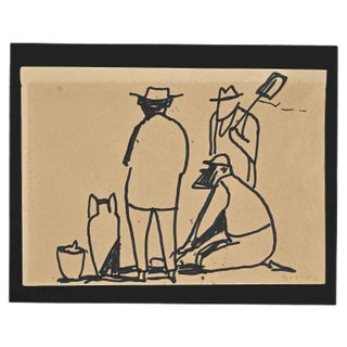 Brunello Ulloa Serena, Archeologists, Pen Drawing, 1960 For Sale