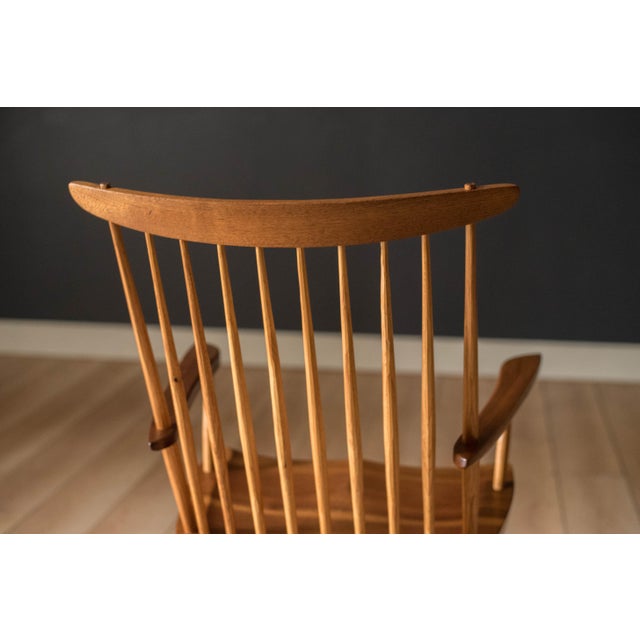 Vintage George Nakashima Solid Walnut New Lounge Chair Rocker With Arms For Sale - Image 12 of 18