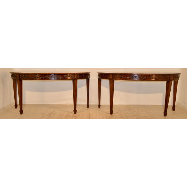 Brown Pair of Early 19th Century English Mahogany Demilune Tables For Sale - Image 8 of 12