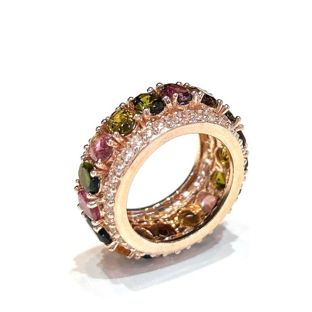 Bochic “Capri” Multi Color Tourmalines & Topaz Ring Set In 18K Gold & Silver For Sale In New York - Image 6 of 12