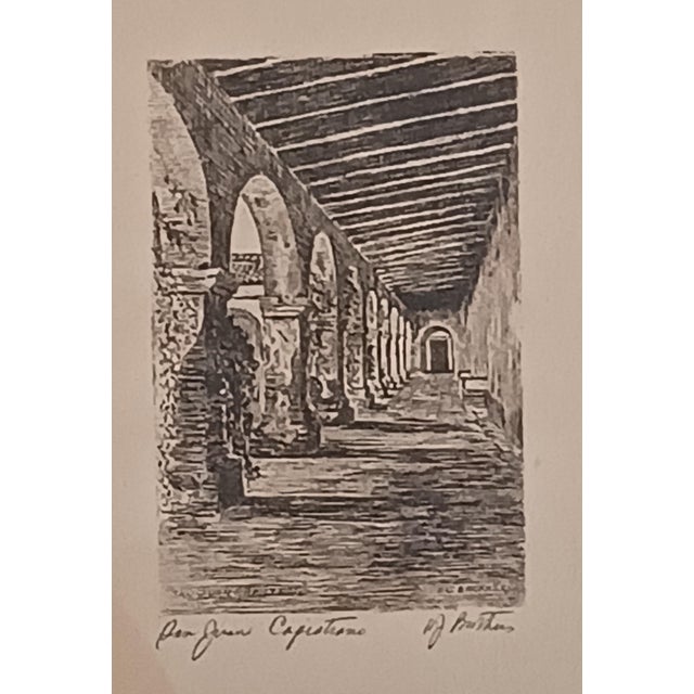 Vintage h.j. Brothers Hand-Signed Etchings - "San Juan Capistrano" & "Olvera Street" - Framed Pair For Sale - Image 4 of 10