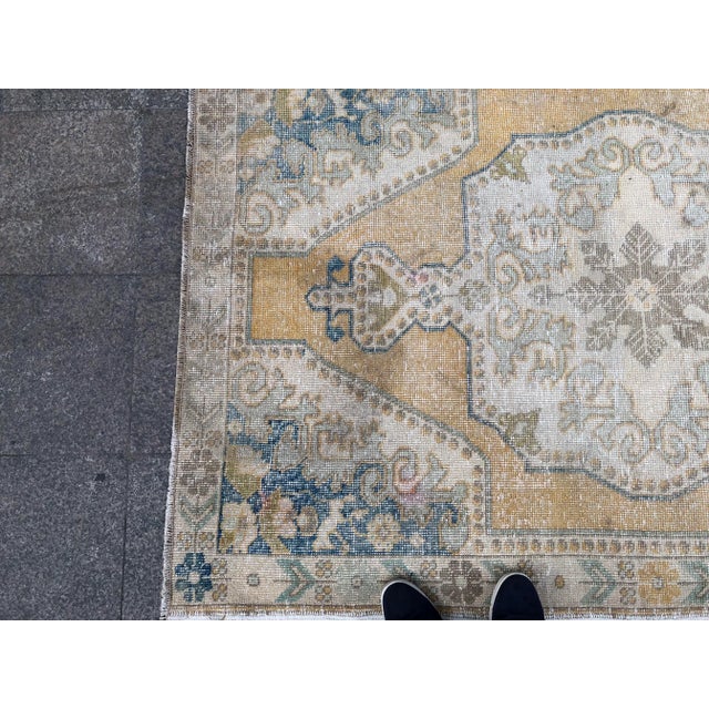 Textile 1960s Turkish Oushak Faded Tribal Rug For Sale - Image 7 of 11