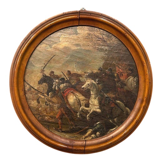 Circle of Antonio Calza, Battle Scene, Oil on Panel, Framed For Sale
