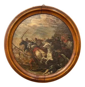 Circle of Antonio Calza, Battle Scene, Oil on Panel, Framed