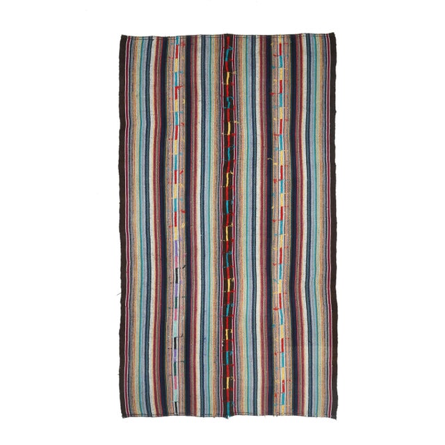 Vintage Turkish Oushak Handmade Wool Cotton Blue Kilim Area Rug For Sale - Image 11 of 11