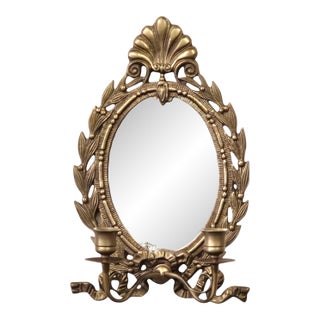 Vintage Brass Mirrored Double-Arm Wall Sconce, 13" For Sale
