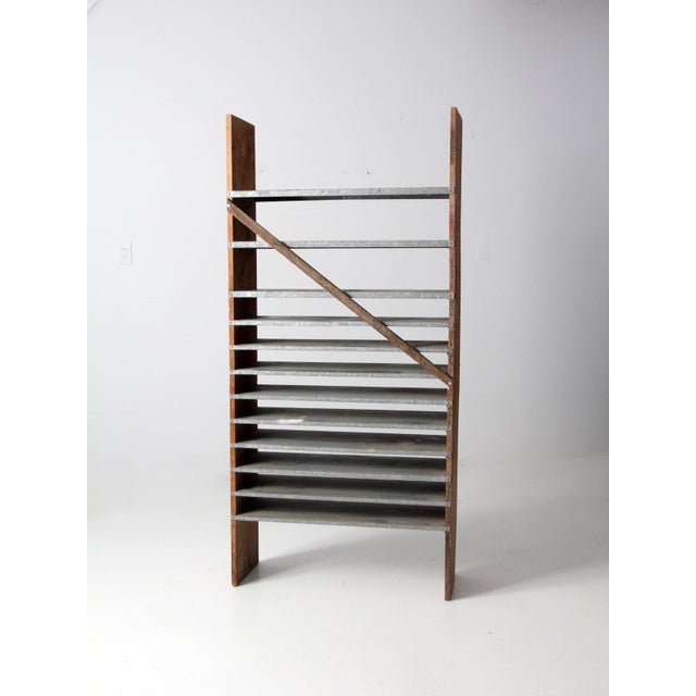 Vintage Wood & Galvanized Metal Shelf Rack For Sale - Image 11 of 12