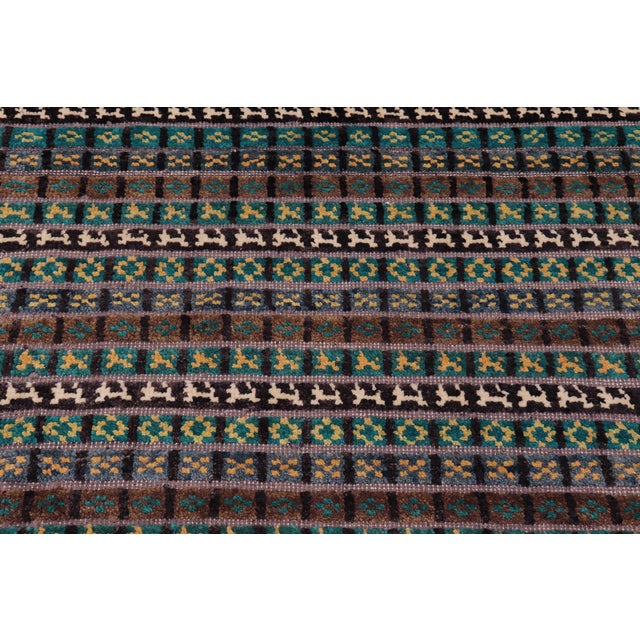 Boho Chic Blue/Beige High Low Wool Rug - 8'10'' X 12'5'' For Sale In New York - Image 6 of 9