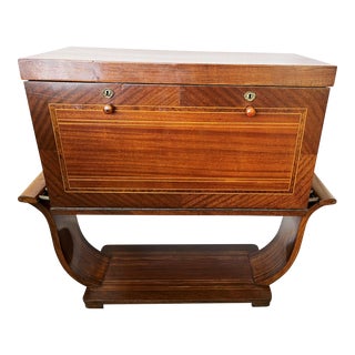 Vintage Wooden Parquetry Fold Out Cocktail Bar Cabinet on Stand For Sale
