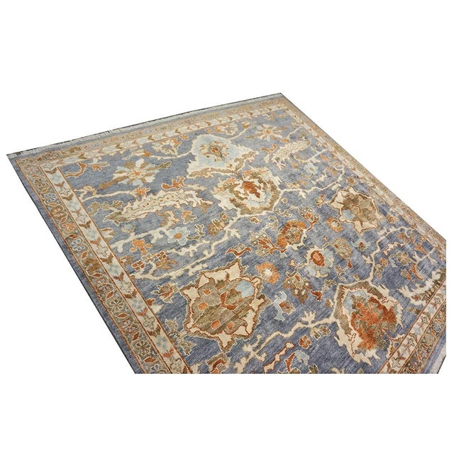 Indian Indian Sultanabad Silk 6x6 Blue, Orange & Ivory Handmade Square Area Rugs #1143145 For Sale - Image 3 of 14