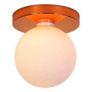 Globe Flush Mount Copper, 5 Inch Glass Globe, by Research.Lighting, Modern, Minimal For Sale