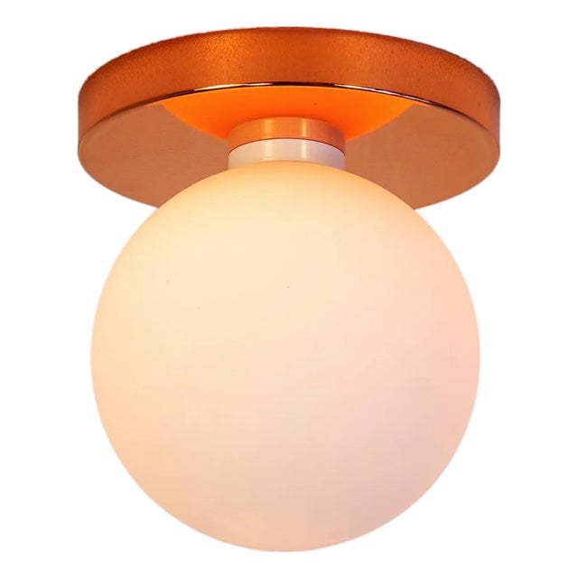 Globe Flush Mount Copper, 5 Inch Glass Globe, by Research.Lighting, Modern, Minimal For Sale