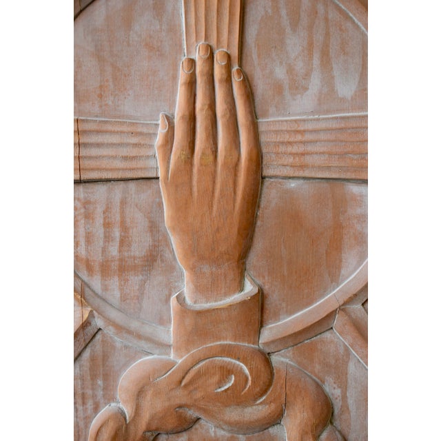 Vintage Carved Wood Relief Panel With Hand Motif, Circa 1950s For Sale - Image 4 of 10