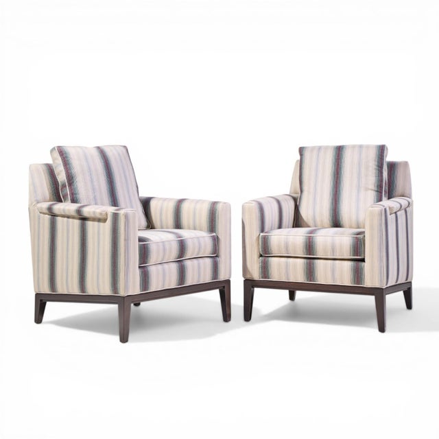 Edward Wormley for Dunbar Mid Century Mahogany Lounge Chairs - Pair Each chair measures: 31 wide x 31 deep x 34 high, with...