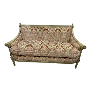 Vintage French Style Louis XVI Painted Pink Velvet Sofa